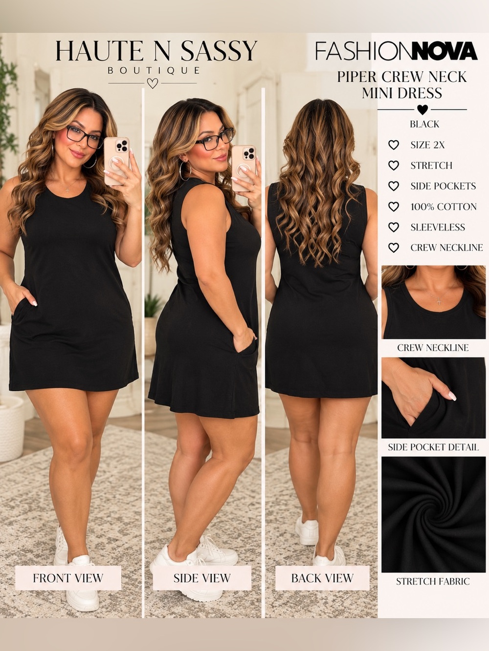 🖤 NWT Fashion Nova Piper Crew Neck Mini Dress Black Size 2X